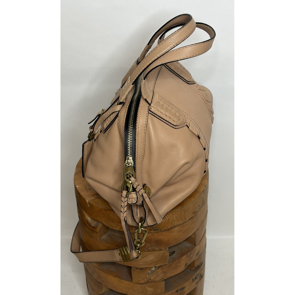 Oryany Tan Leather Whipstitch Satchel Crossbody Handbag Gold Hardware - Picture 6 of 10
